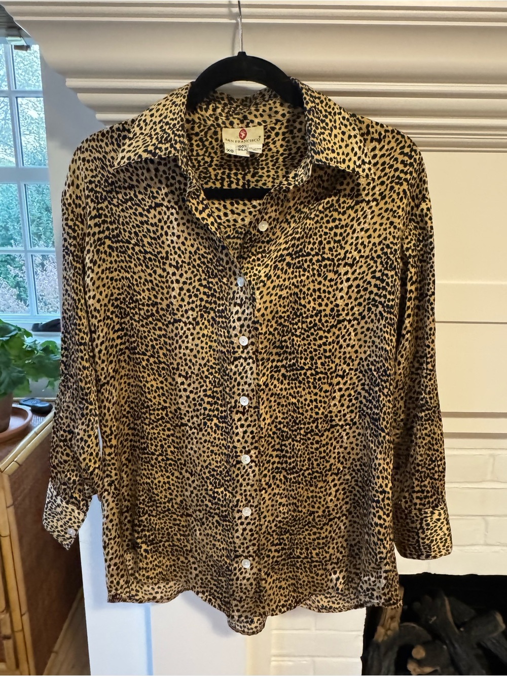 San Francisco Shop (NY) Animal Print Silk Blouse- Tan/Black